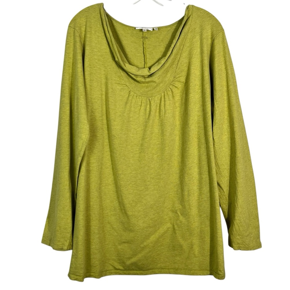 Tyler Boe Green Cotton Cowl Scoop Neck Long Sleeve Blouse XL Lagenlook Relaxed